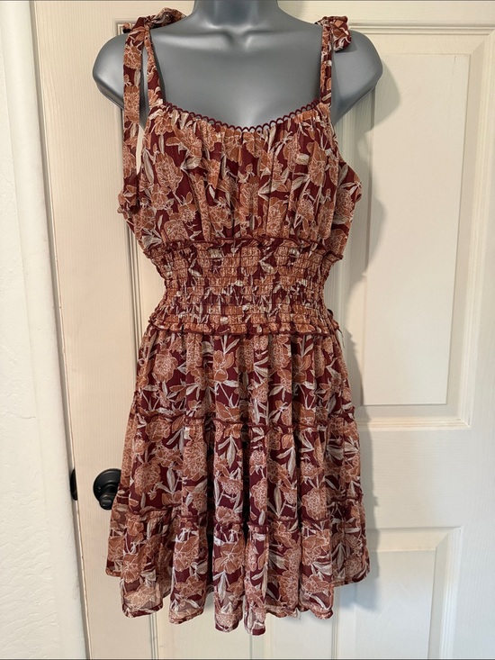 Trixxi Dresses & Skirts - Trixxi Burgundy Floral Tie-Shoulder Mini Dress